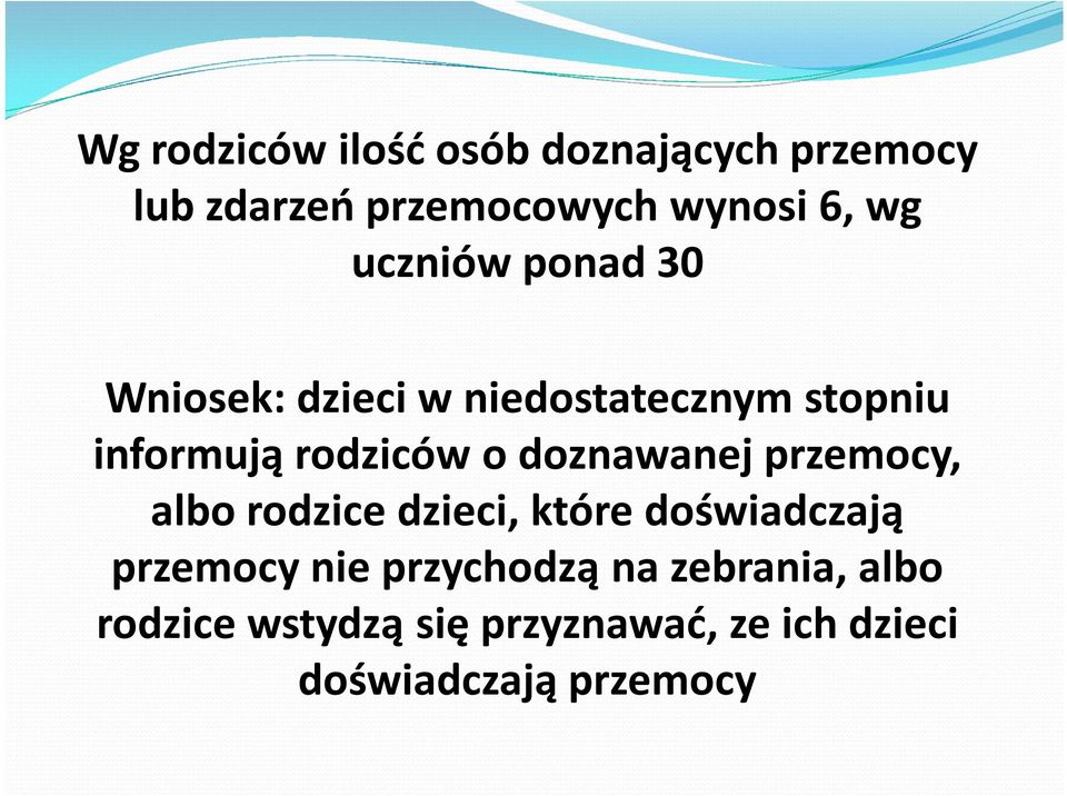 doznawanej przemocy, albo rodzice dzieci, które doświadczają przemocy nie