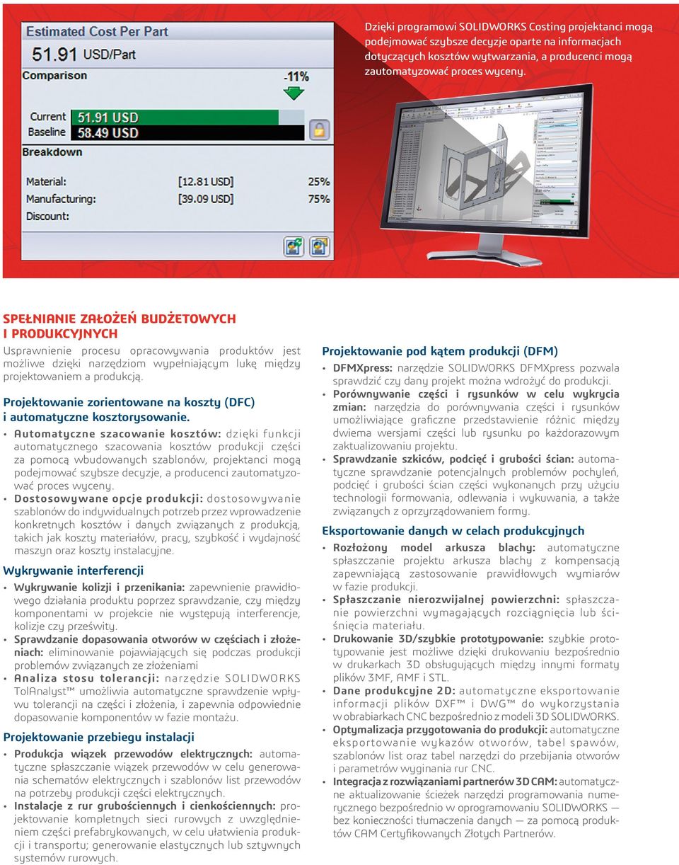 Projektowanie zorientowane na koszty (DFC) i automatyczne kosztorysowanie.