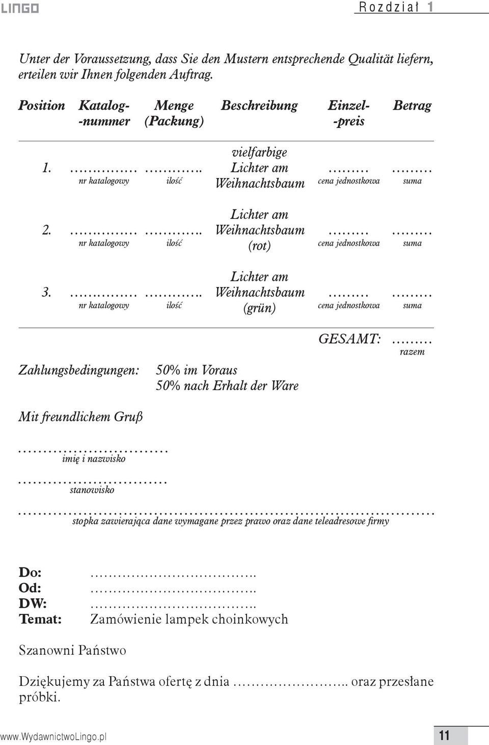 . Weihnachtsbaum nr katalogowy ilość (rot) cena jednostkowa suma Lichter am 3.