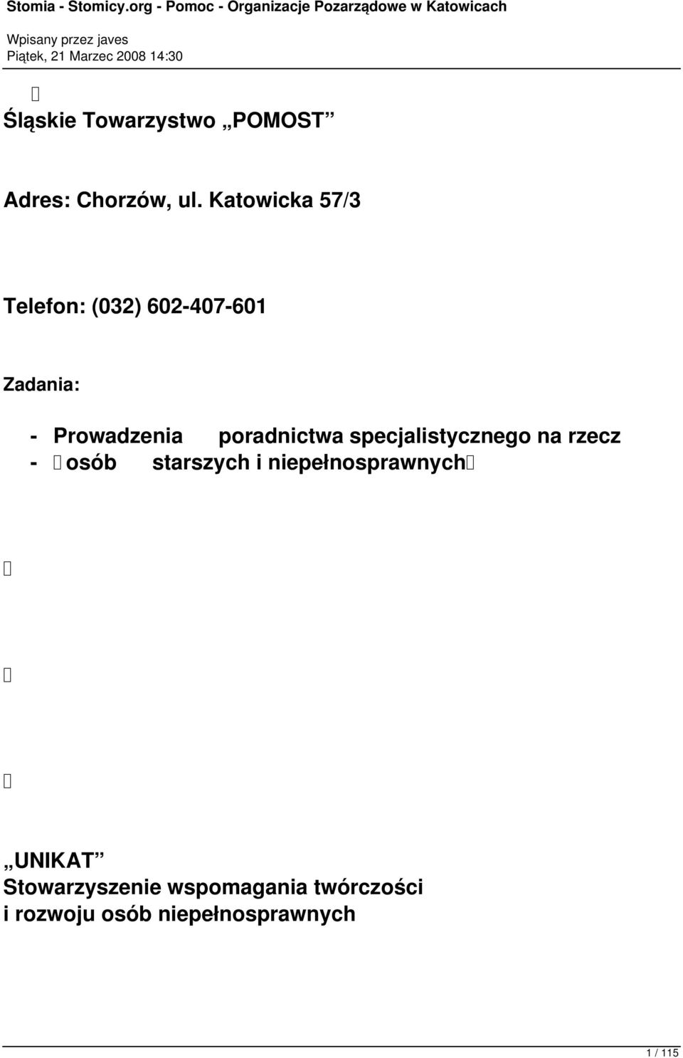 poradnictwa specjalistycznego na rzecz - osób starszych i
