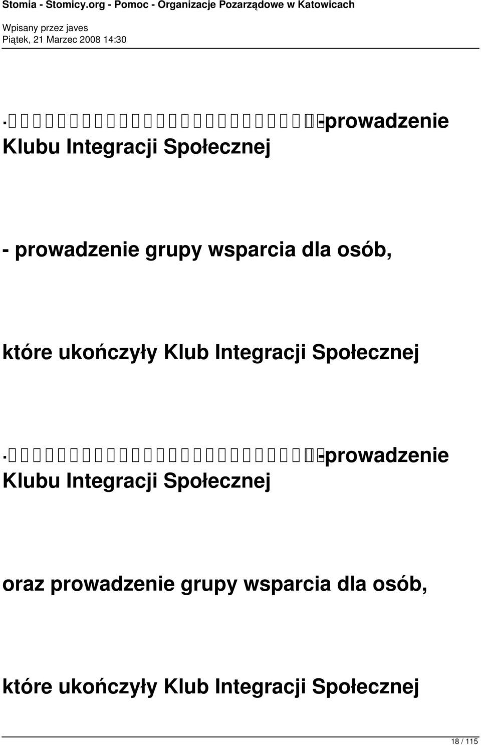 -prowadzenie Klubu Integracji Społecznej oraz prowadzenie grupy 