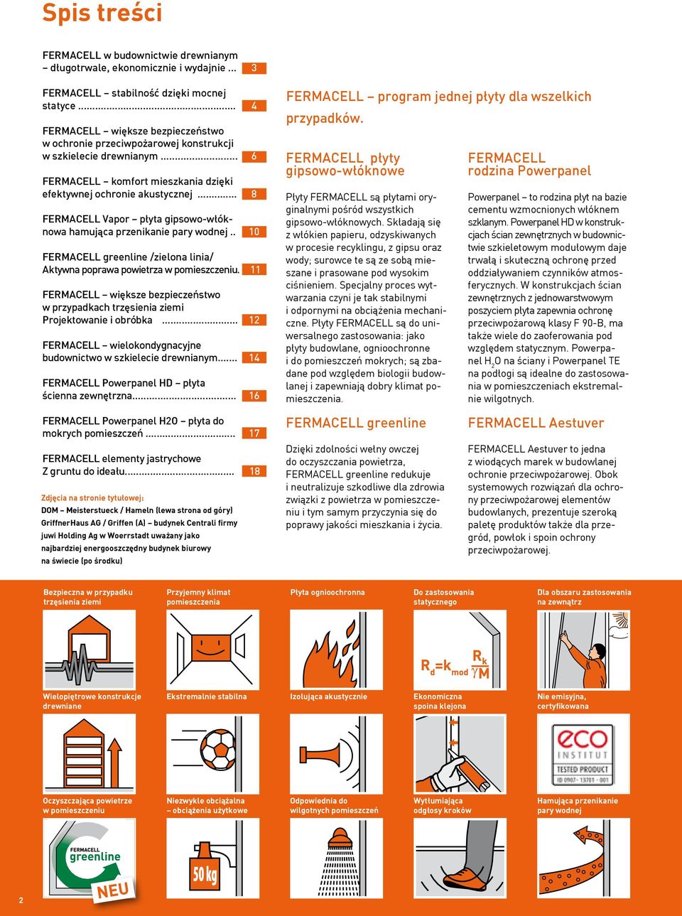 .. 8 FERMACELL Vapor płyta gipsowo-włóknowa hamująca przenikanie pary wodnej.. 10 FERMACELL greenline /zielona linia/ Aktywna poprawa powietrza w pomieszczeniu.