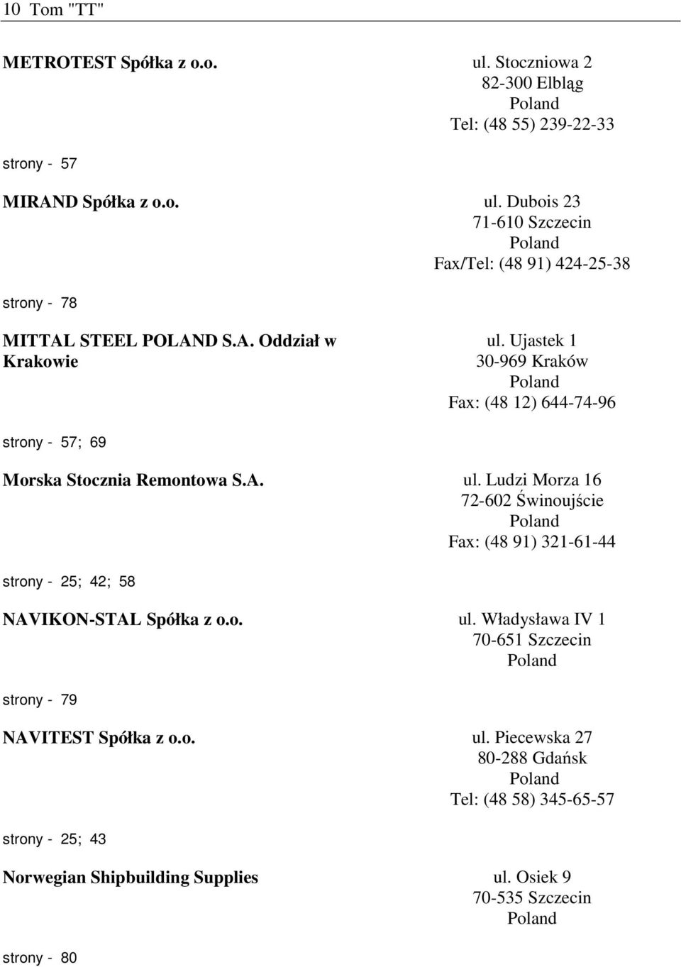 o. ul. Władysława IV 1 70-651 Szczecin strony - 79 NAVITEST Spółka z o.o. ul. Piecewska 27 80-288 Gdańsk Tel: (48 58) 345-65-57 strony - 25; 43 Norwegian Shipbuilding Supplies ul.