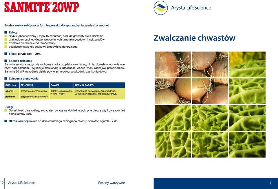 bezpieczeństwo dla ssaków i środowiska naturalnego Zwalczanie chwastów Skład: pirydaben % Sposób działania Sanmite zwalcza wszystkie ruchome stadia przędziorków: larwy, nimfy, dorosłe w uprawie