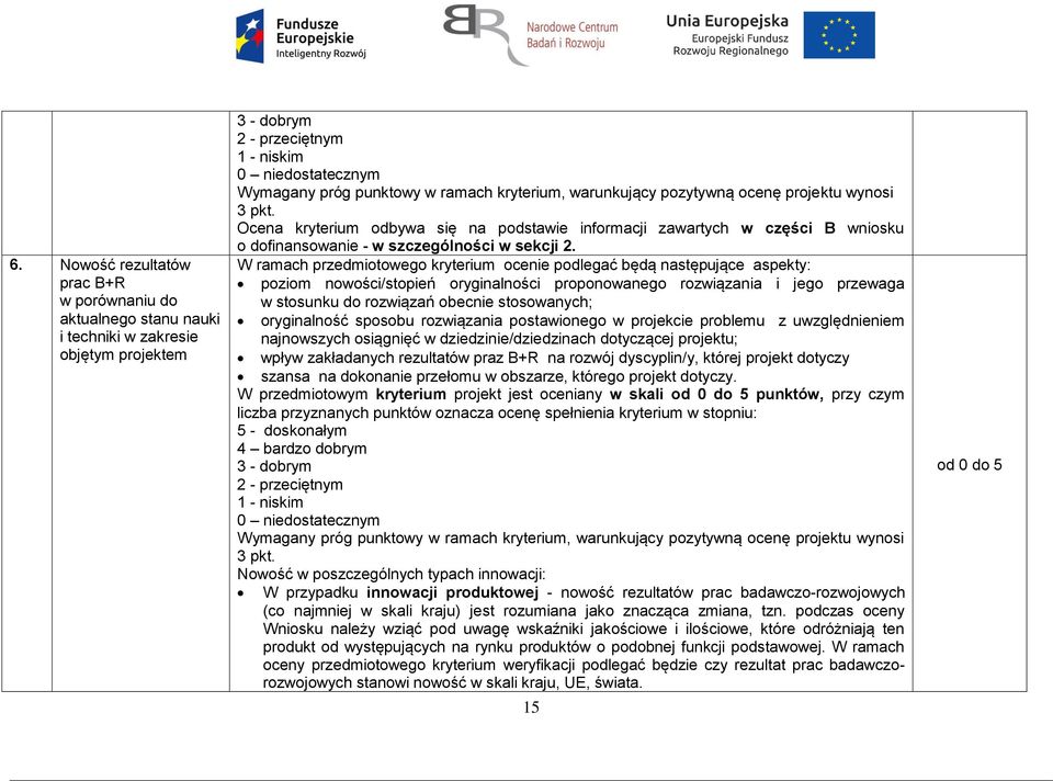 W ramach przedmiotowego kryterium ocenie podlegać będą następujące aspekty: poziom nowości/stopień oryginalności proponowanego rozwiązania i jego przewaga w stosunku do rozwiązań obecnie stosowanych;