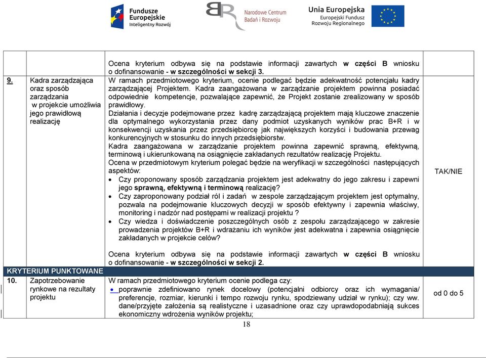 W ramach przedmiotowego kryterium, ocenie podlegać będzie adekwatność potencjału kadry zarządzającej Projektem.