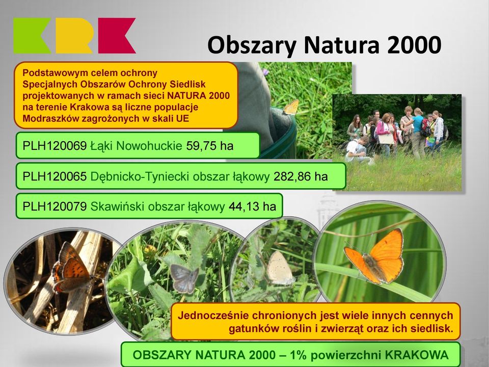 obszar łąkowy 44,13 ha Obszary Natura 2000 PLH120065 Dębnicko-Tyniecki obszar łąkowy 282,86 ha Jednocześnie