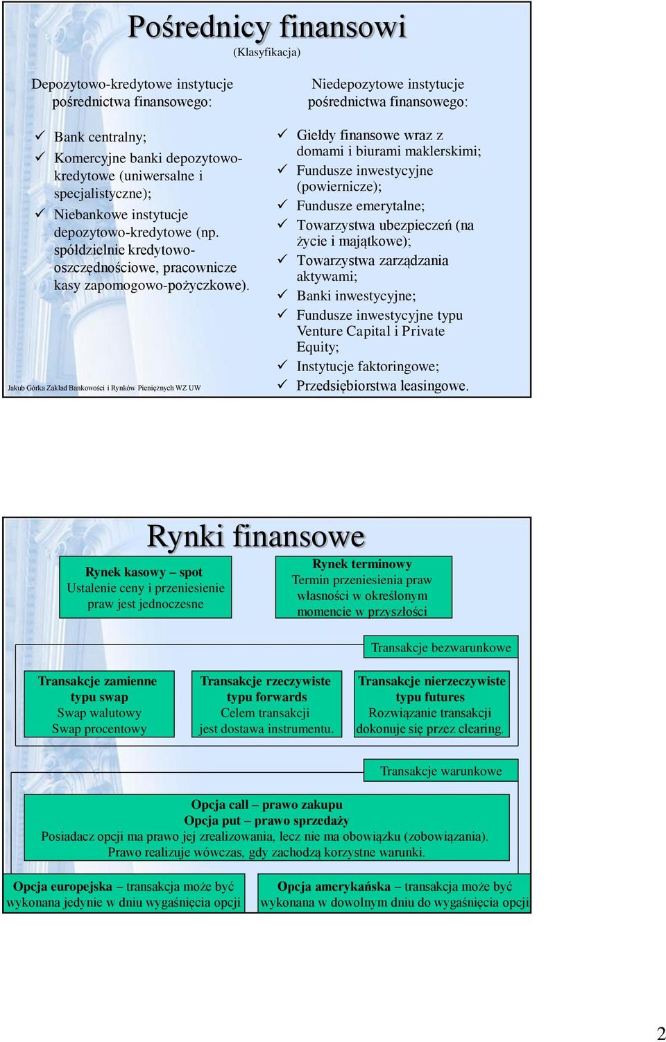 Niedepozytowe instytucje pośrednictwa finansowego: Giełdy finansowe wraz z domami i biurami maklerskimi; Fundusze inwestycyjne (powiernicze); Fundusze emerytalne; Towarzystwa ubezpieczeń (na życie i