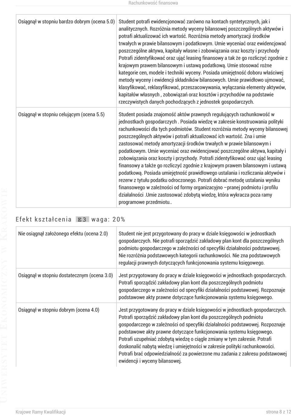 Umie wyceniać oraz ewidencjować poszczególne aktywa, kapitały własne i zobowiązania oraz koszty i przychody Potrafi zidentyfikować oraz ująć leasing finansowy a tak że go rozliczyć zgodnie z krajowym
