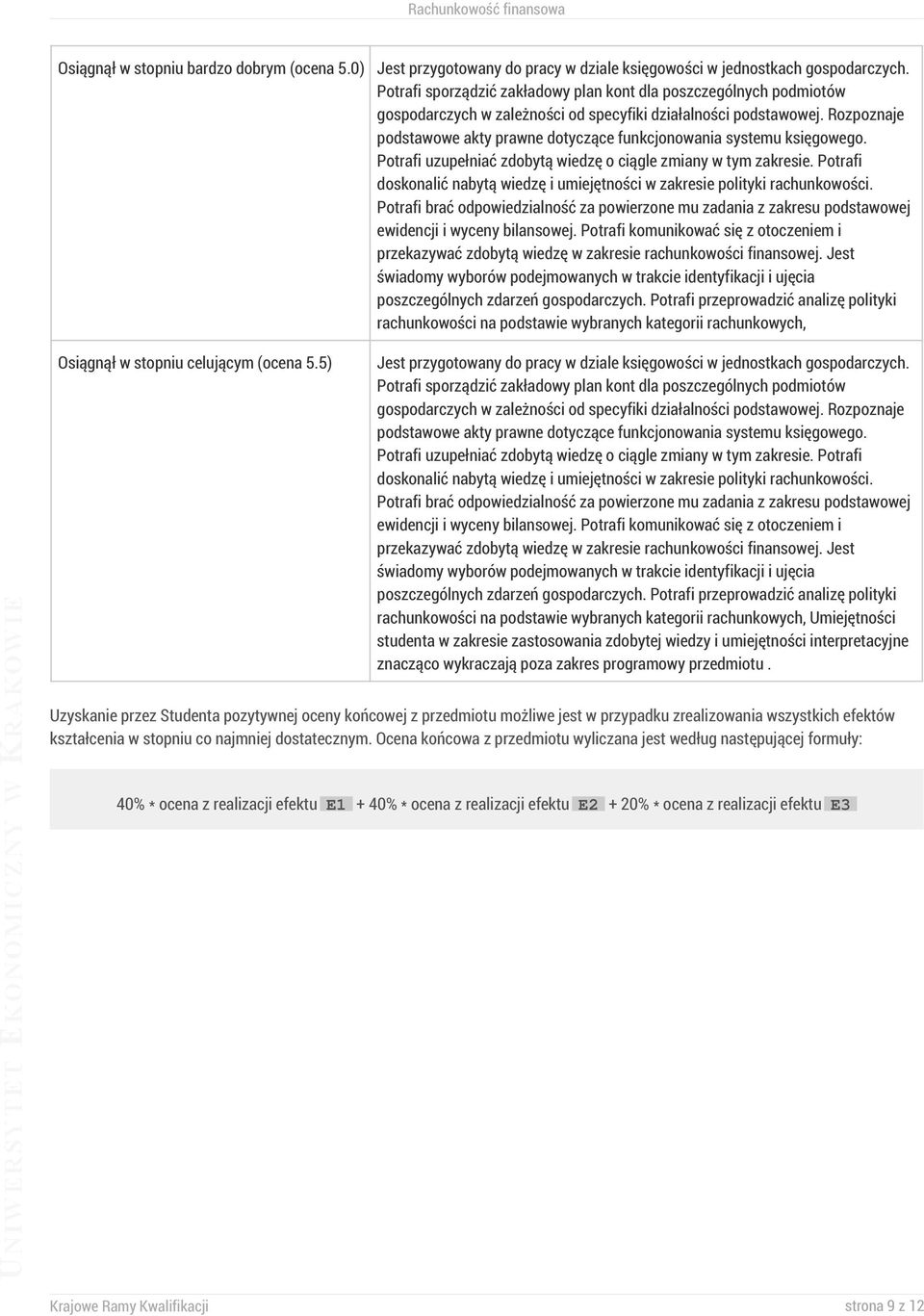 Rozpoznaje podstawowe akty prawne dotyczące funkcjonowania systemu księgowego. Potrafi uzupełniać zdobytą wiedzę o ciągle zmiany w tym zakresie.