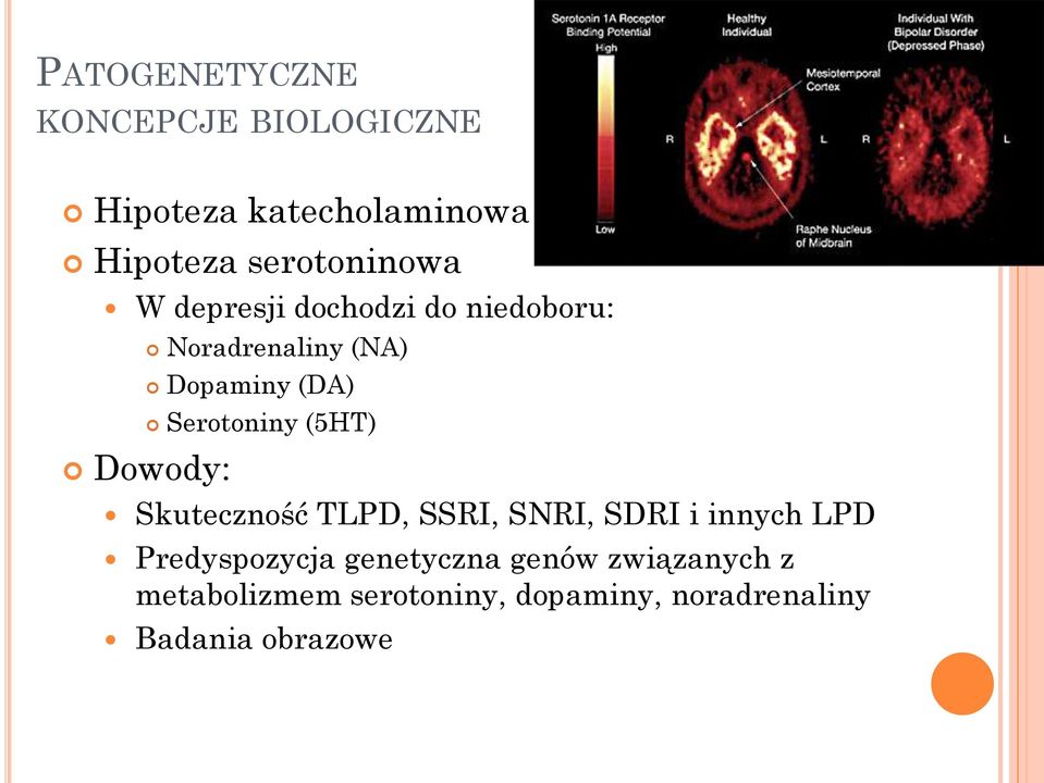 Dowody: Skuteczność TLPD, SSRI, SNRI, SDRI i innych LPD Predyspozycja genetyczna