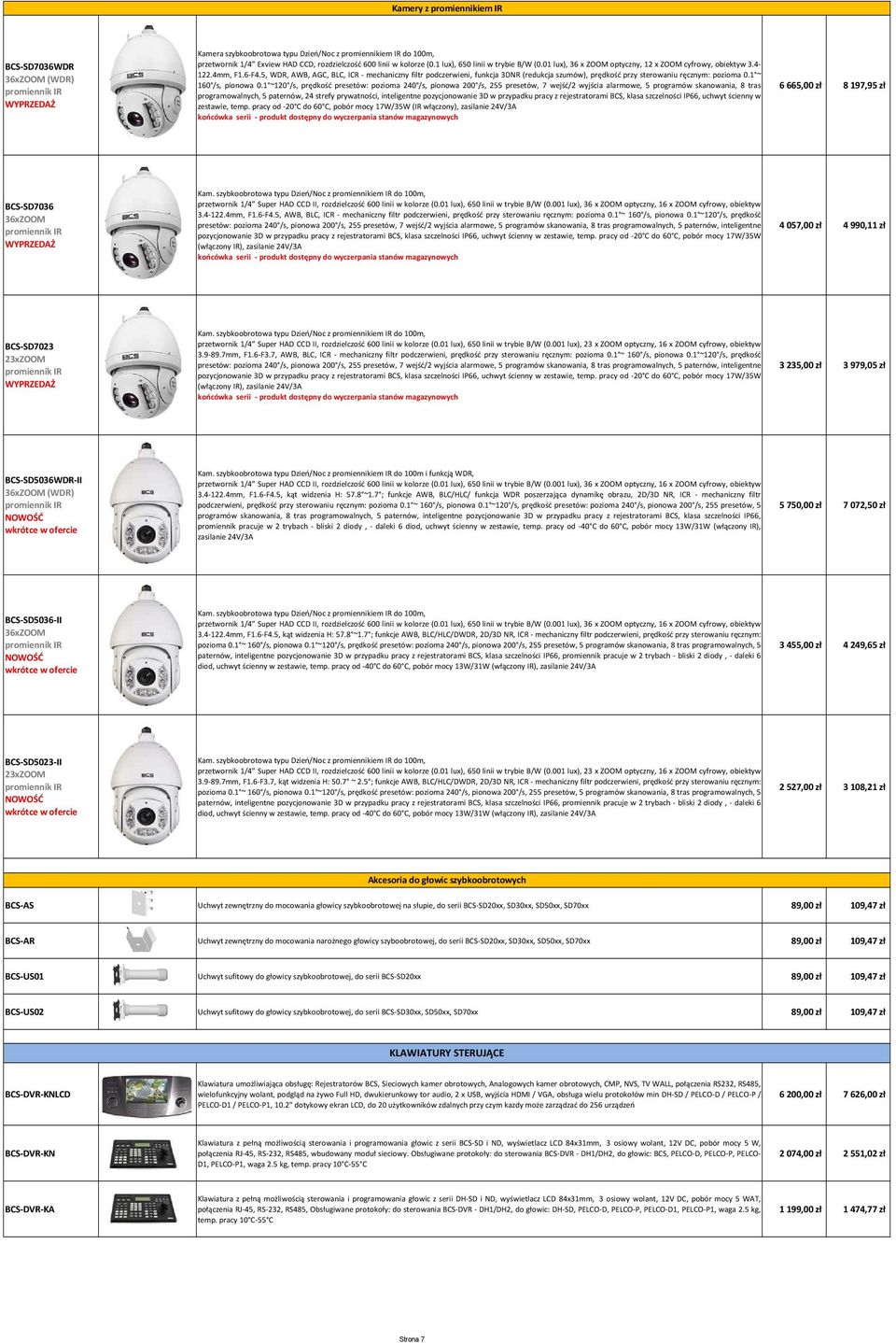 5, WDR, AWB, AGC, BLC, ICR - mechaniczny filtr podczerwieni, funkcja 3DNR (redukcja szumów), prędkość przy sterowaniu ręcznym: pozioma 0.1 ~ 160 /s, pionowa 0.