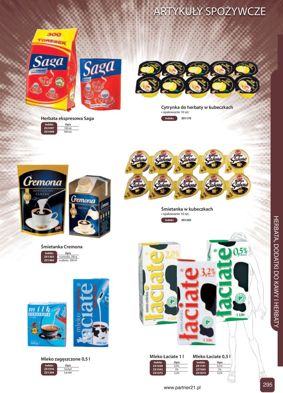szt. ZX1205 HERBATA, DODATKI DO KAWY I HERBATY Mleko zagęszczone 0,5 l ZX1076 Gostyń ZX1204 Łaciate Mleko