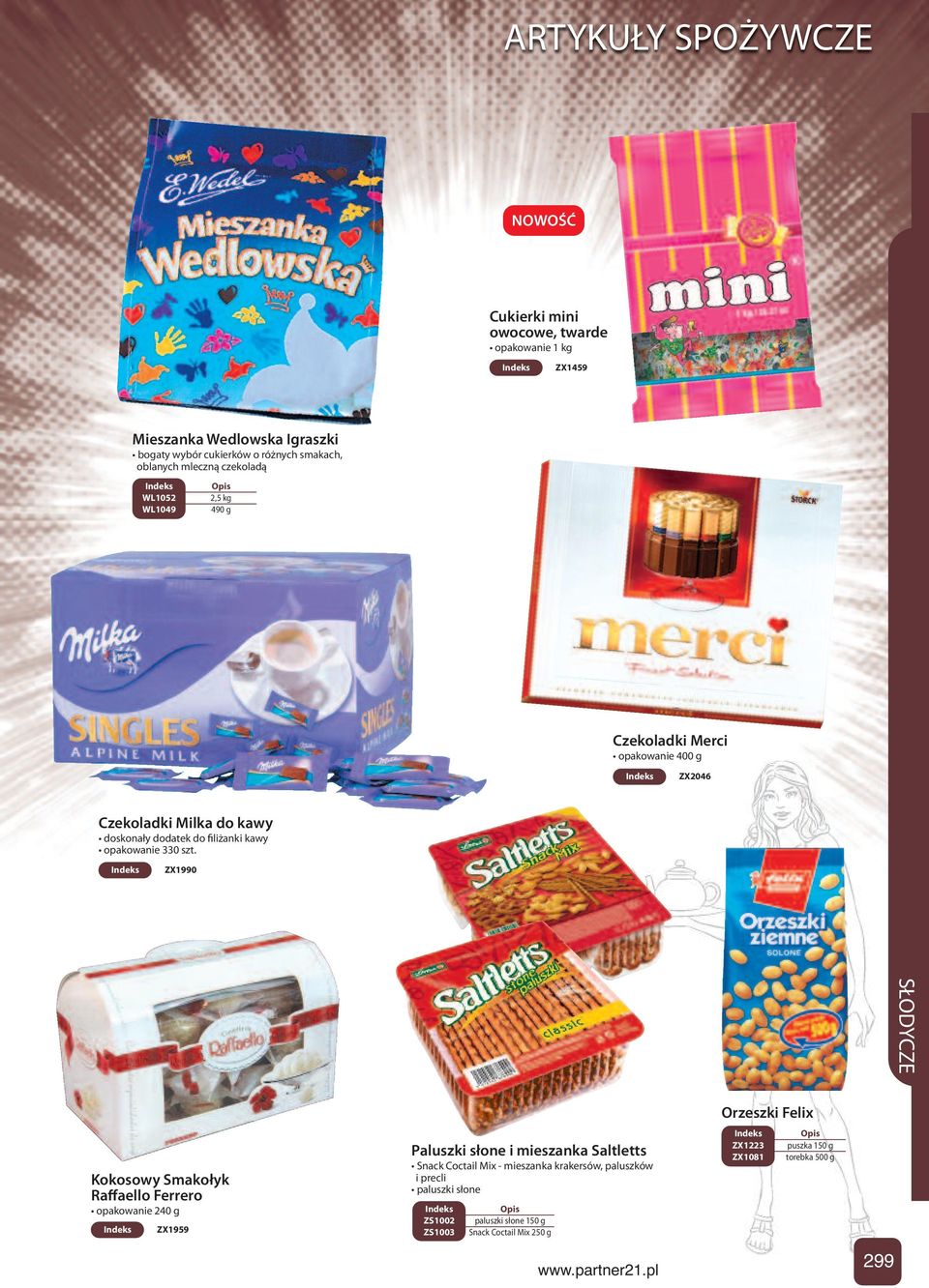 ZX1990 SŁODYCZE Orzeszki Felix Kokosowy Smakołyk Raffaello Ferrero opakowanie 240 g ZX1959 Paluszki słone i mieszanka Saltletts Snack Coctail Mix - mieszanka