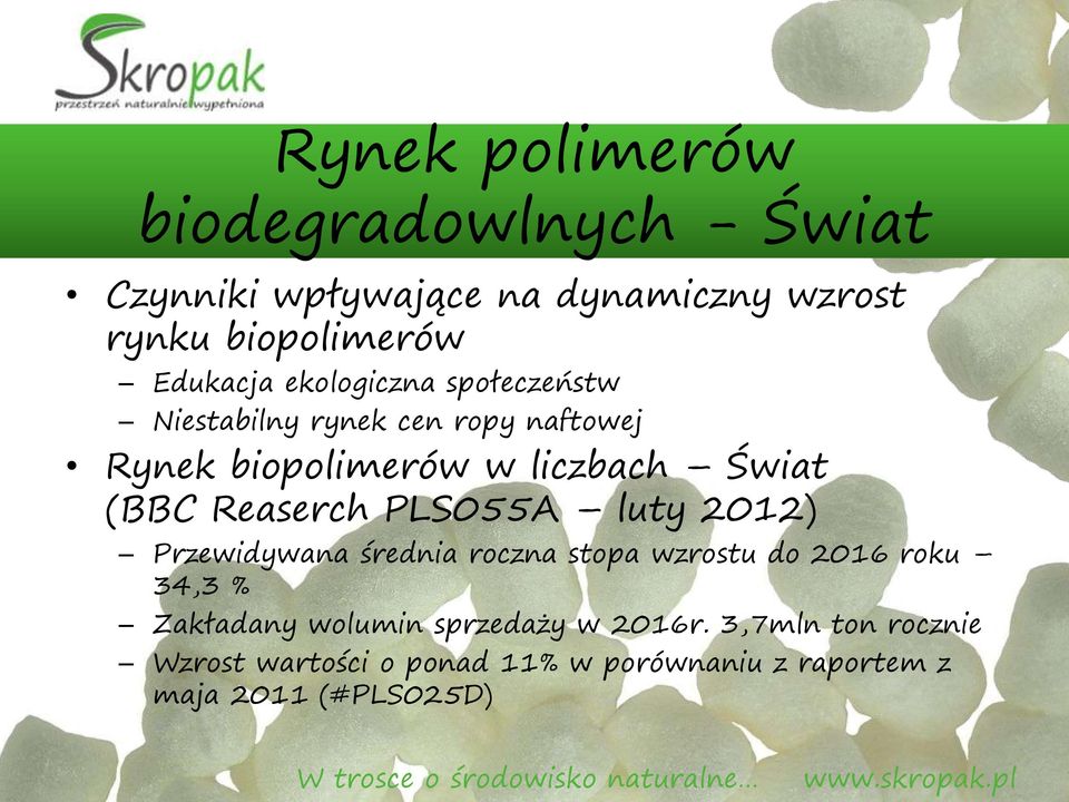 (BBC Reaserch PLS055A luty 2012) Przewidywana średnia roczna stopa wzrostu do 2016 roku 34,3 % Zakładany