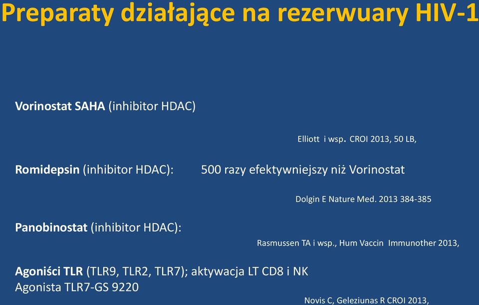 Nature Med. 2013 384-385 Panobinostat (inhibitor HDAC): Rasmussen TA i wsp.