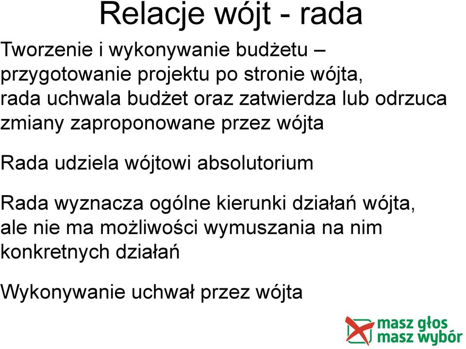 wójta Rada udziela wójtowi absolutorium Rada wyznacza ogólne kierunki działań wójta,