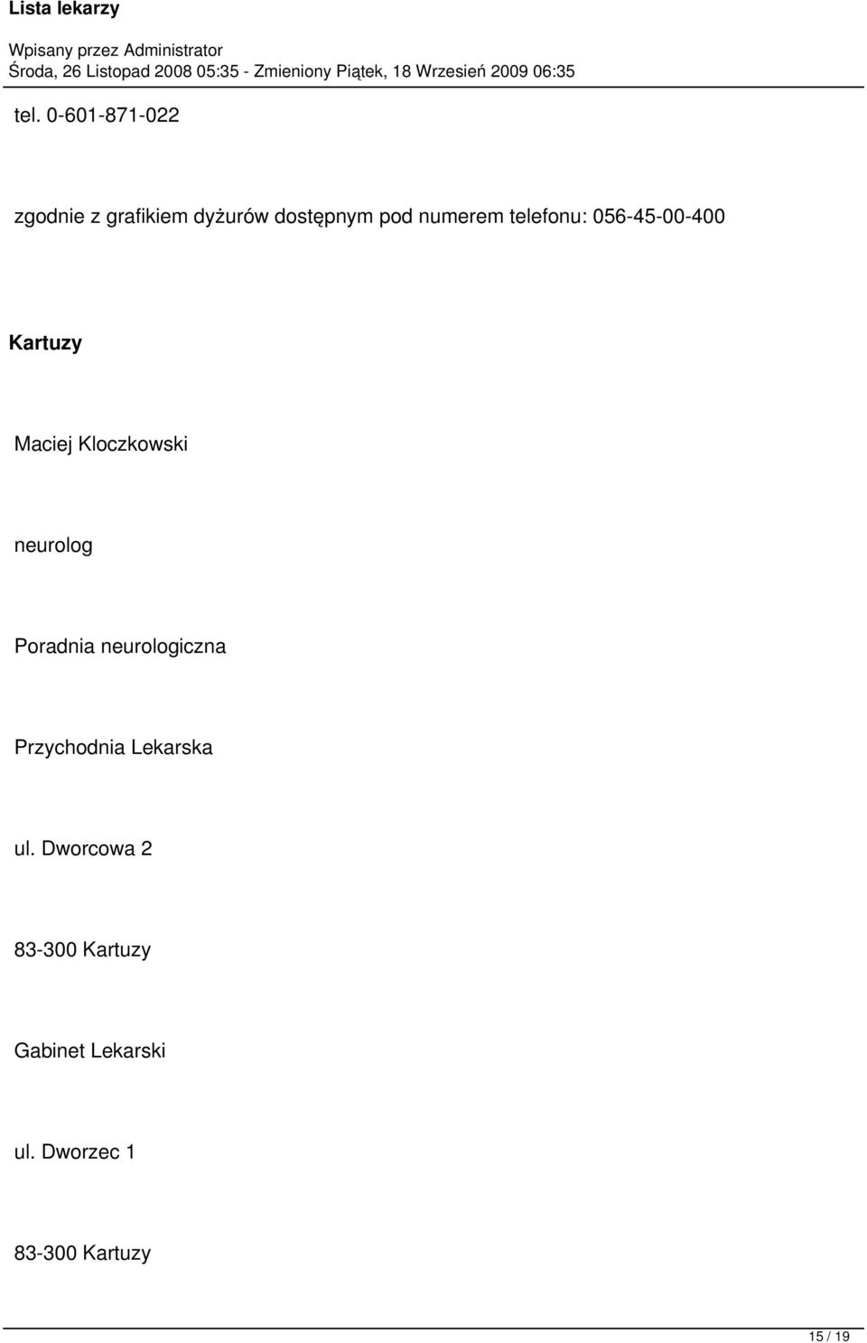 neurolog Poradnia neurologiczna Przychodnia Lekarska ul.