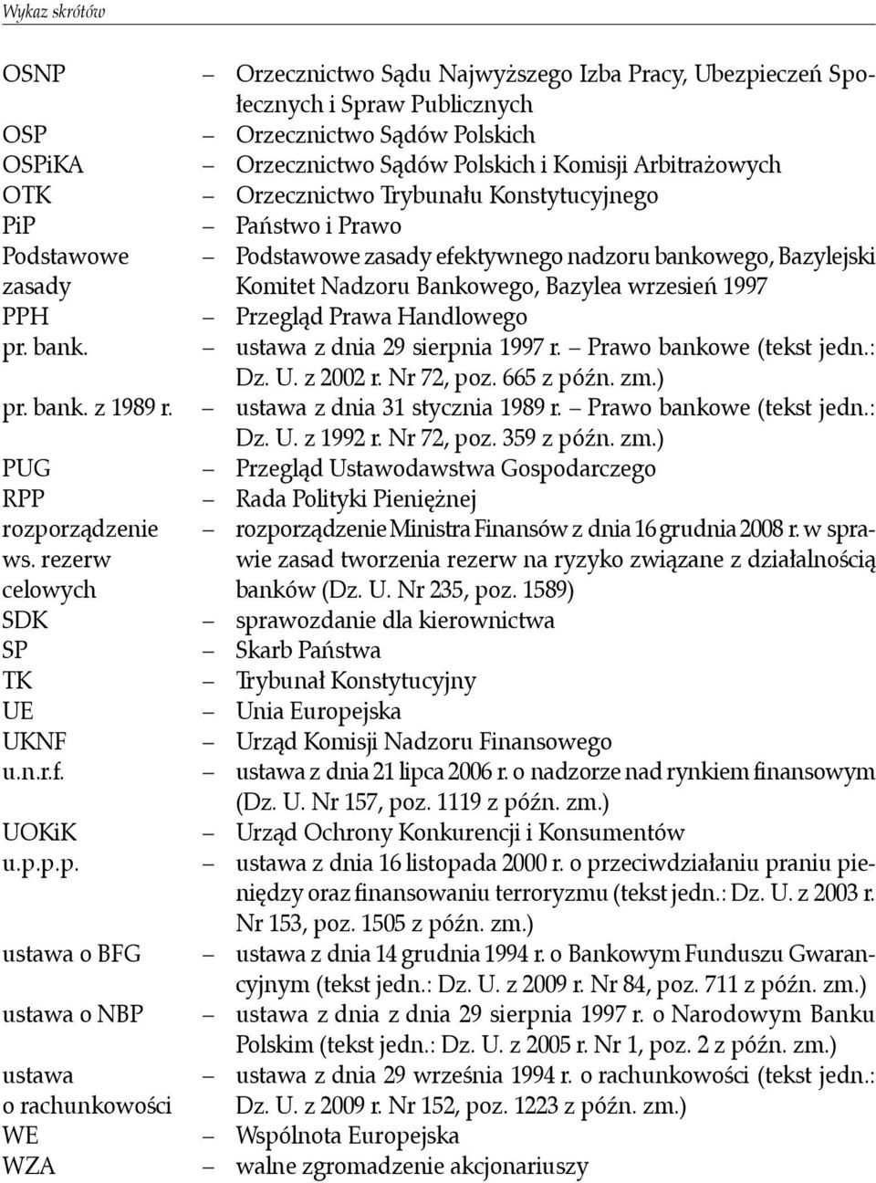 Prawa Handlowego pr. bank. ustawa z dnia 29 sierpnia 1997 r. Prawo bankowe (tekst jedn.: Dz. U. z 2002 r. Nr 72, poz. 665 z późn. zm.) pr. bank. z 1989 r. ustawa z dnia 31 stycznia 1989 r.