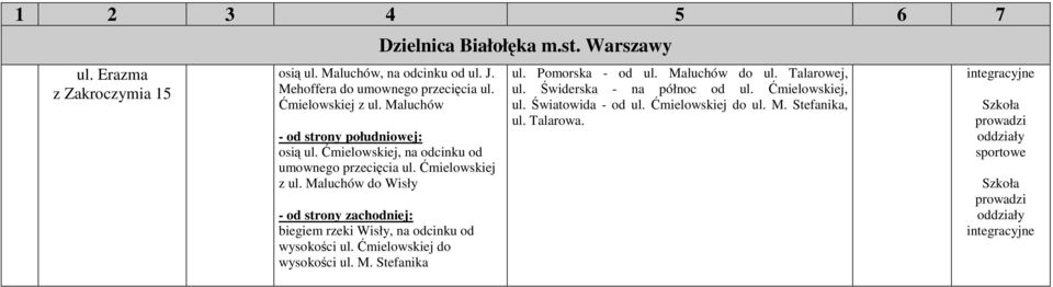 Maluchów do Wisły biegiem rzeki Wisły, na odcinku od wysokości ul. Ćmielowskiej do wysokości ul. M. Stefanika ul. Pomorska - od ul.