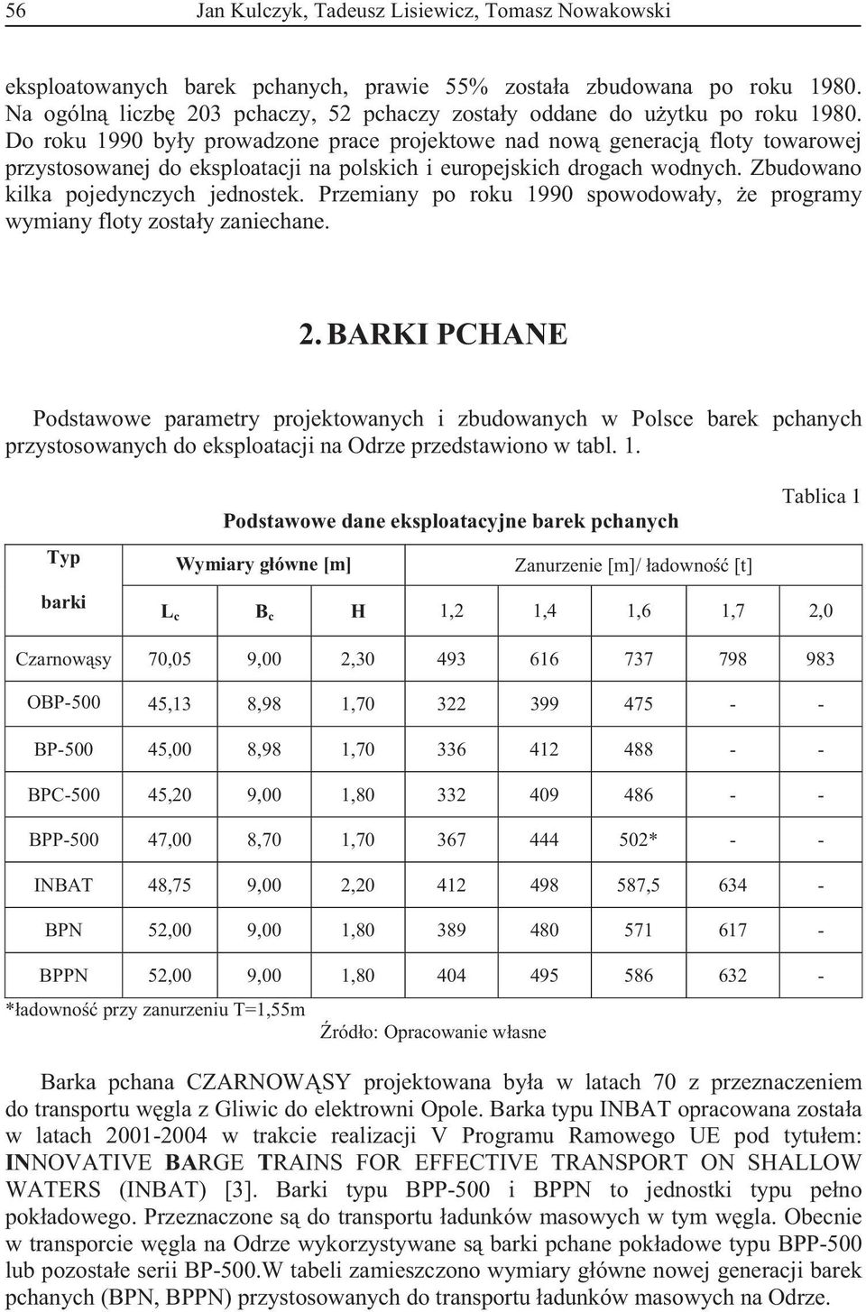 Do roku 1990 byy prowadzone prace projektowe nad now generacj floty towarowej przystosowanej do eksploatacji na polskich i europejskich drogach wodnych. Zbudowano kilka pojedynczych jednostek.