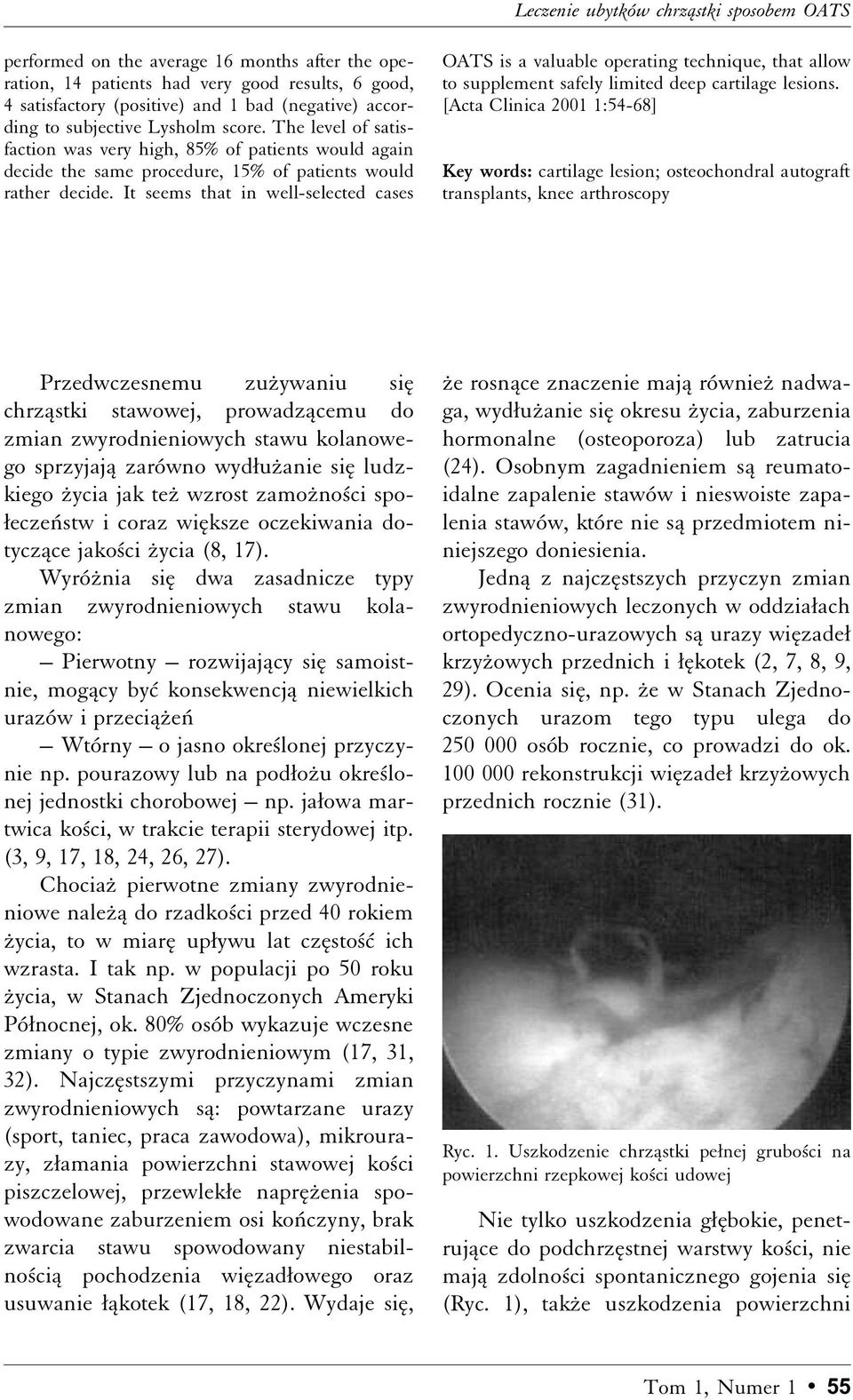 It seems that in well-selected cases OATS is a valuable operating technique, that allow to supplement safely limited deep cartilage lesions.
