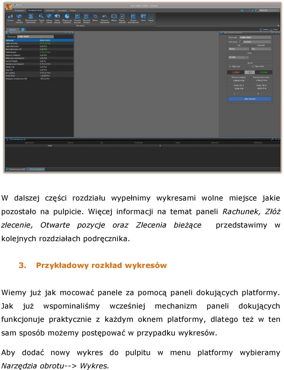 Przykładowy rozkład wykresów Wiemy już jak mocować panele za pomocą paneli dokujących platformy.