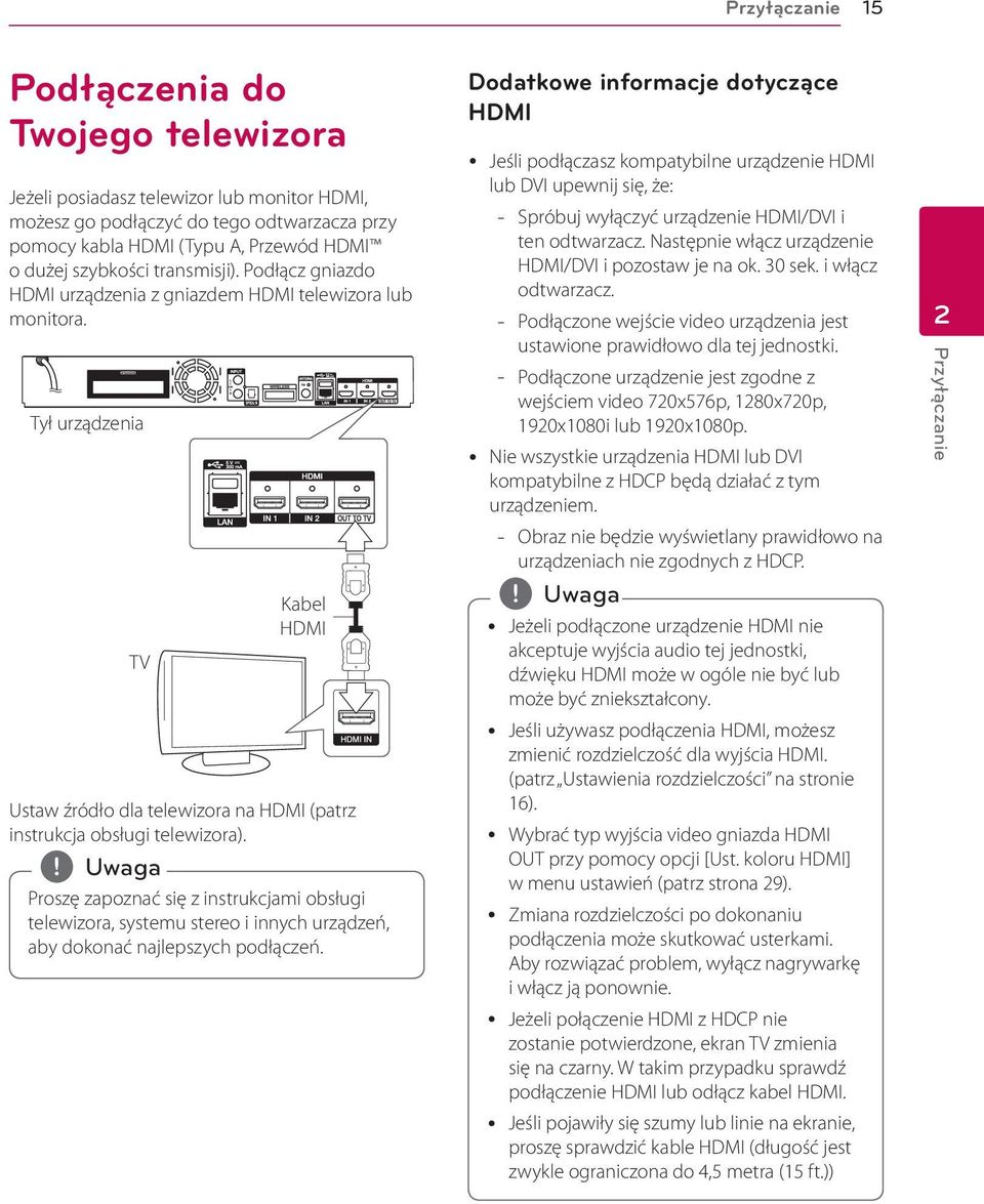 Proszę zapoznać się z instrukcjami obsługi telewizora, systemu stereo i innych urządzeń, aby dokonać najlepszych podłączeń.