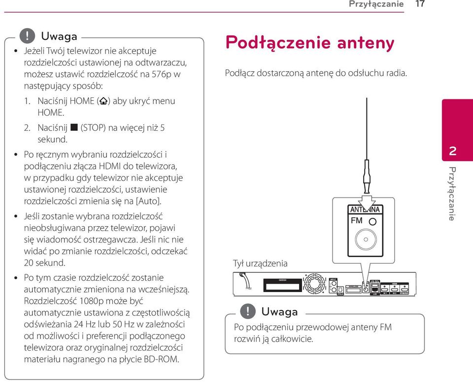 y Po ręcznym wybraniu rozdzielczości i podłączeniu złącza HDMI do telewizora, w przypadku gdy telewizor nie akceptuje ustawionej rozdzielczości, ustawienie rozdzielczości zmienia się na [Auto].