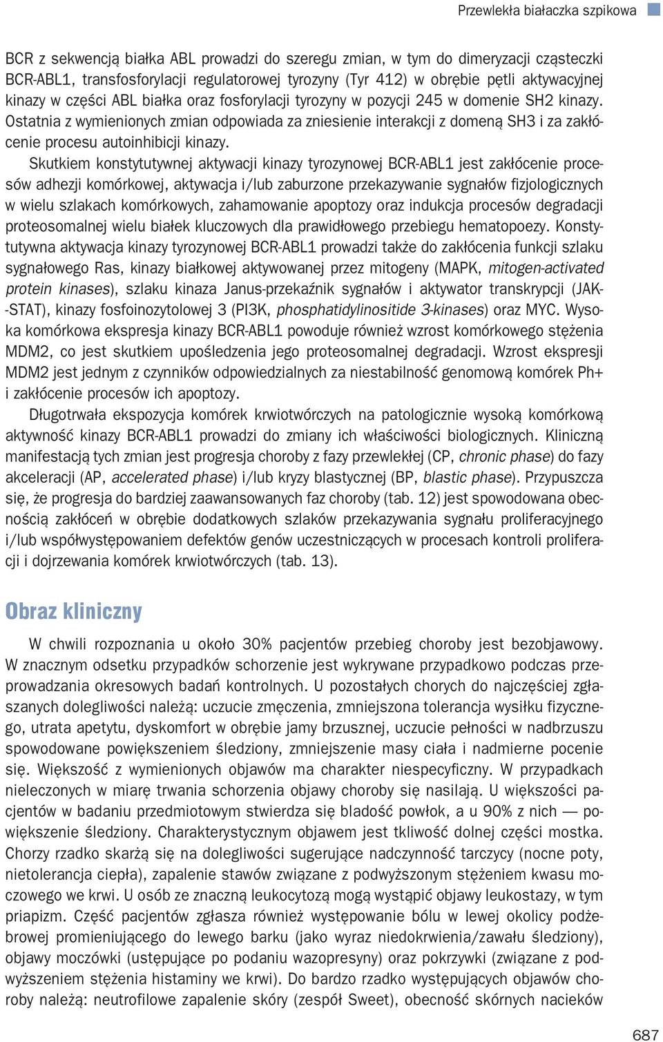 Skutkiem konstytutywnej aktywacji kinazy tyrozynowej BCR-ABL1 jest zakłócenie procesów adhezji komórkowej, aktywacja i/lub zaburzone przekazywanie sygnałów fizjologicznych w wielu szlakach