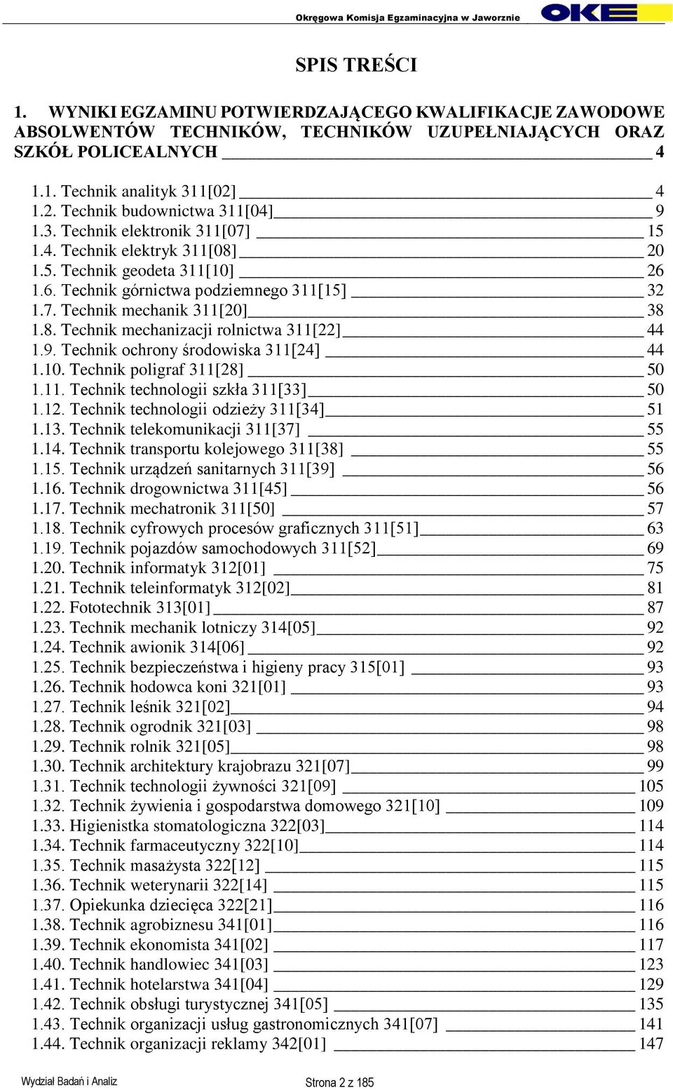 8. Technik mechanizacji rolnictwa 311[22] 44 1.9. Technik ochrony środowiska 311[24] 44 1.10. Technik poligraf 311[28] 50 1.11. Technik technologii szkła 311[33] 50 1.12.