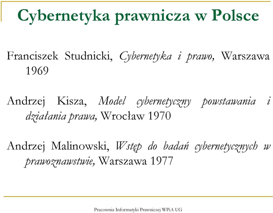 cybernetyczny powstawania i działania prawa, Wrocław 1970