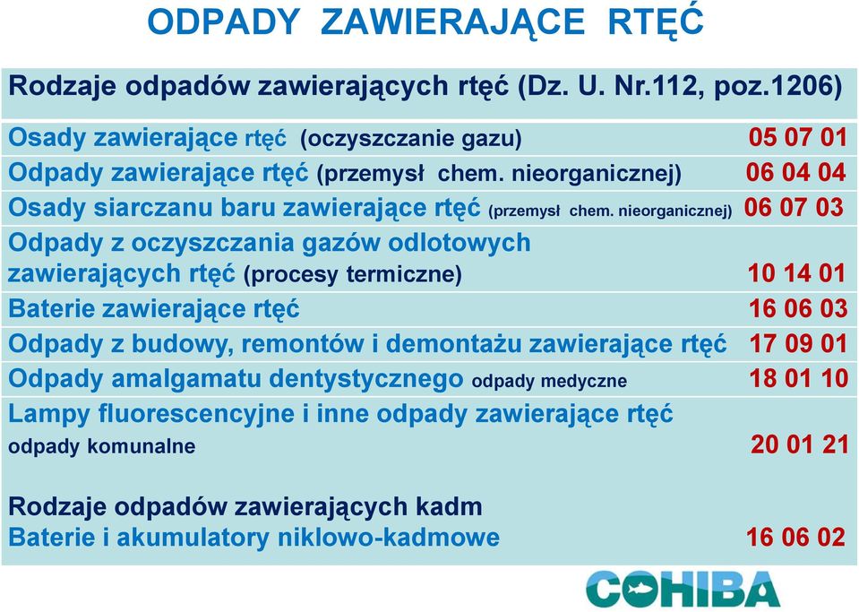 nieorganicznej) 06 04 04 Osady siarczanu baru zawierające rtęć (przemysł chem.