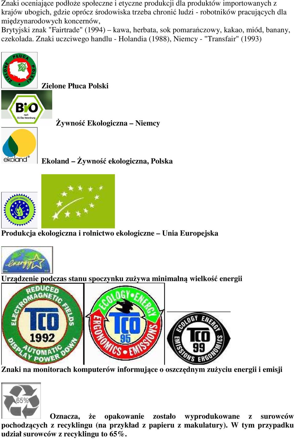 Znaki uczciwego handlu - Holandia (1988), Niemcy - "Transfair" (1993) Zielone Płuca Polski Żywność Ekologiczna Niemcy Ekoland Żywność ekologiczna, Polska Produkcja ekologiczna i rolnictwo ekologiczne