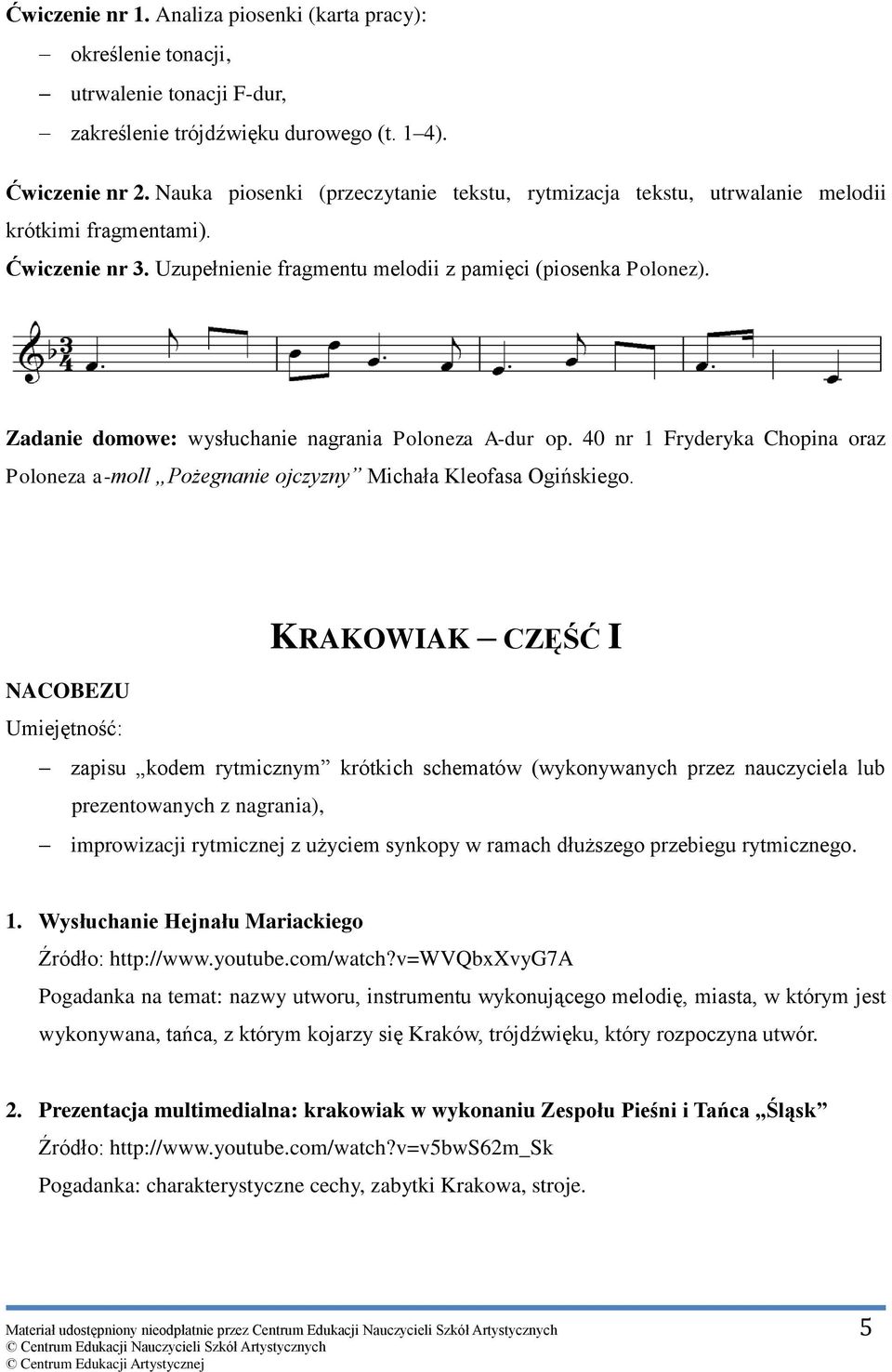 Zadanie domowe: wysłuchanie nagrania Poloneza A-dur op. 40 nr 1 Fryderyka Chopina oraz Poloneza a-moll Pożegnanie ojczyzny Michała Kleofasa Ogińskiego.