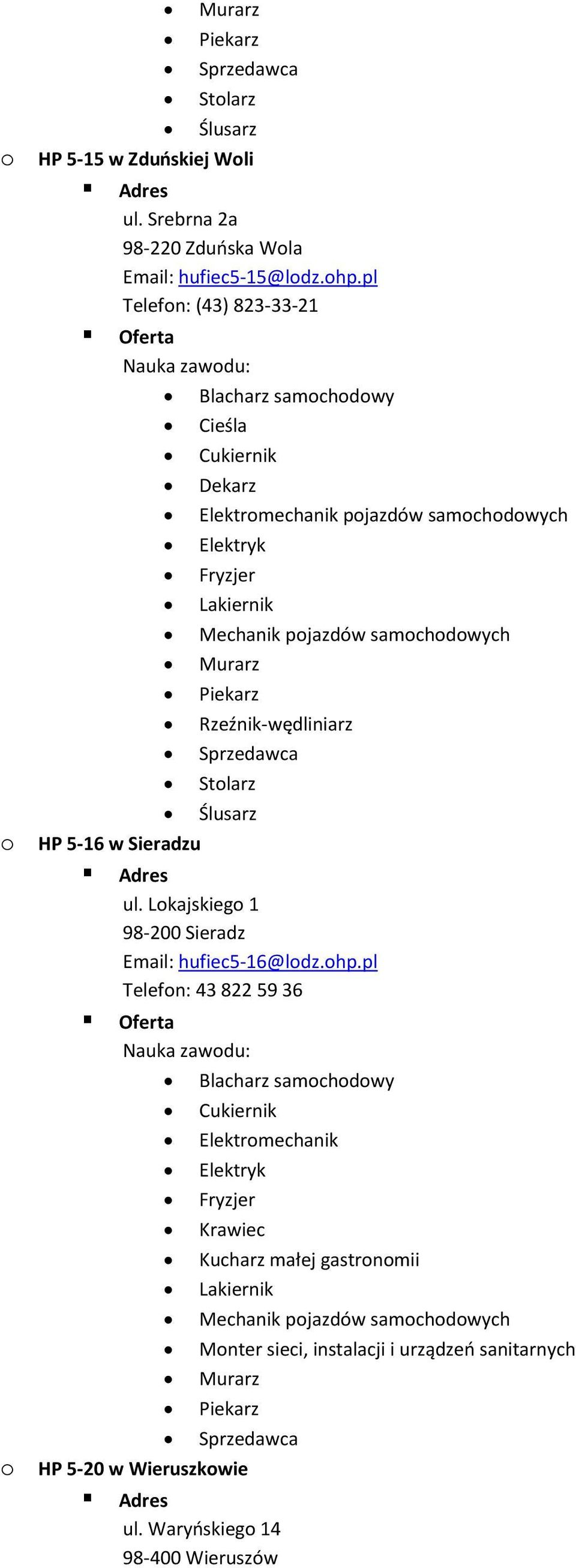 5-16 w Sieradzu ul. Lokajskiego 1 98-200 Sieradz Email: hufiec5-16@lodz.ohp.