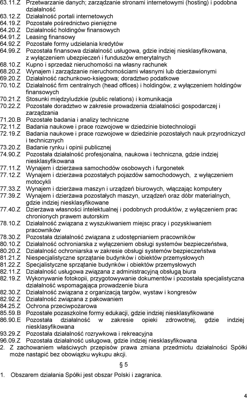 Z Pozostała finansowa działalność usługowa, gdzie indziej niesklasyfikowana, z wyłączeniem ubezpieczeń i funduszów emerytalnych 68.10.Z Kupno i sprzedaż nieruchomości na własny rachunek 68.20.