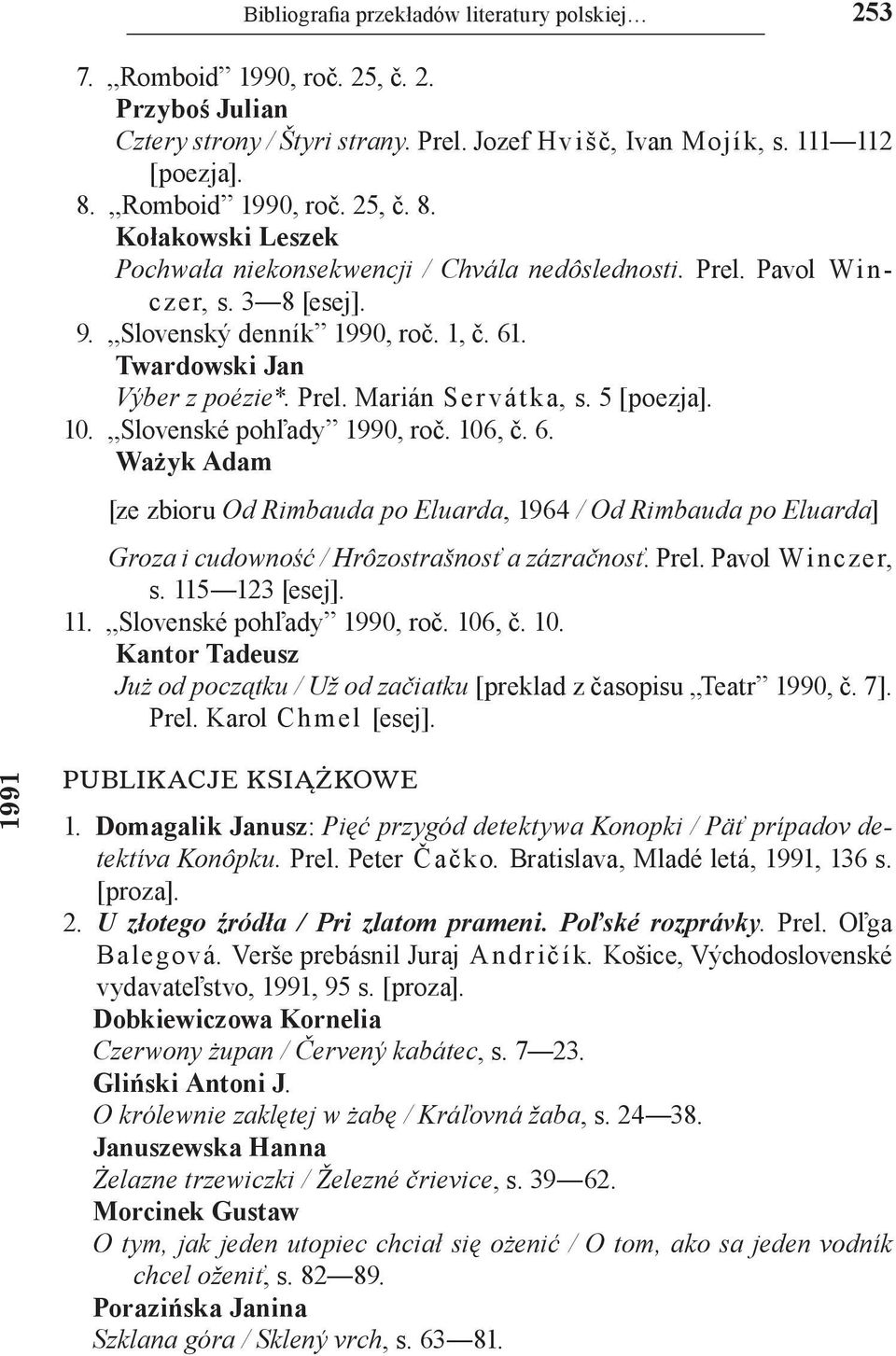 Twardowski Jan Výber z poézie*. Prel. Marián Ser vátka, s. 5 [poezja]. 10. Slovenské pohľady 1990, roč. 106, č. 6.