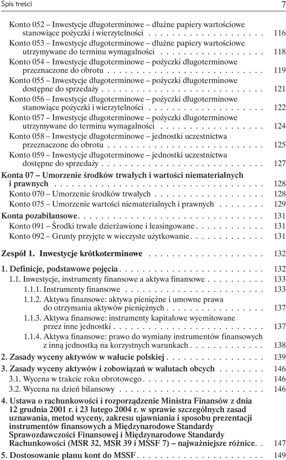 .................. 118 Konto 054 Inwestycje długoterminowe pożyczki długoterminowe przeznaczone do obrotu........................... 119 Konto 055 Inwestycje długoterminowe pożyczki długoterminowe dostępne do sprzedaży.