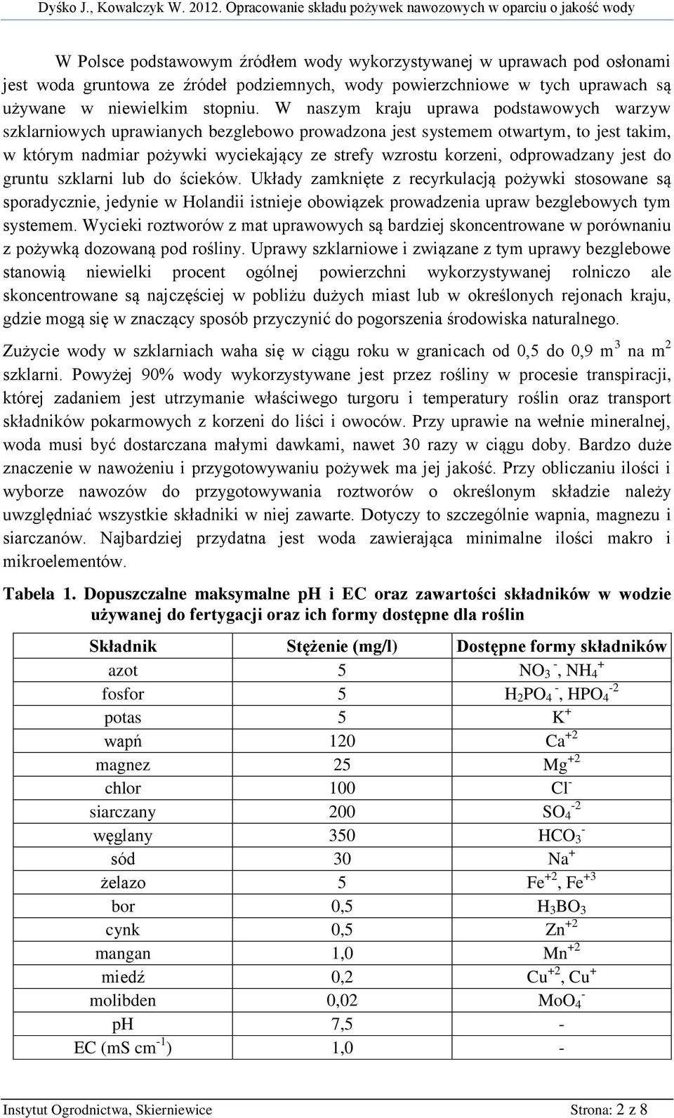 odprowadzany jest do gruntu szklarni lub do ścieków.