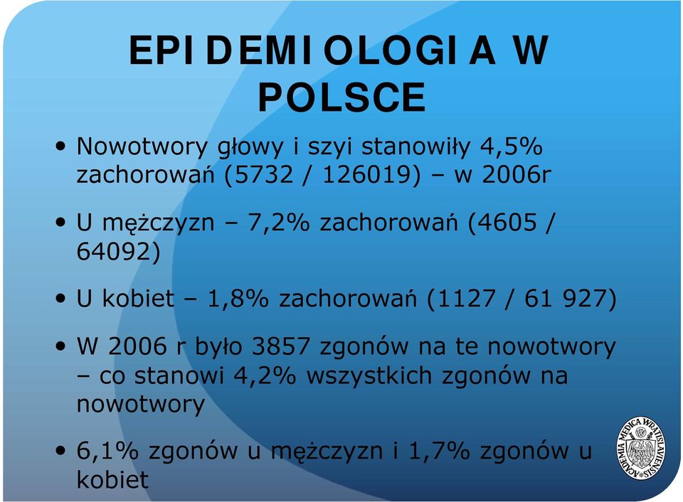 zachorowań (1127 / 61 927) W 2006 r było 3857 zgonów na te nowotwory co