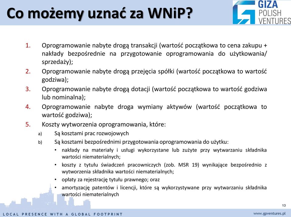 Oprogramowanie nabyte droga wymiany aktywów (wartość początkowa to wartość godziwa); 5.
