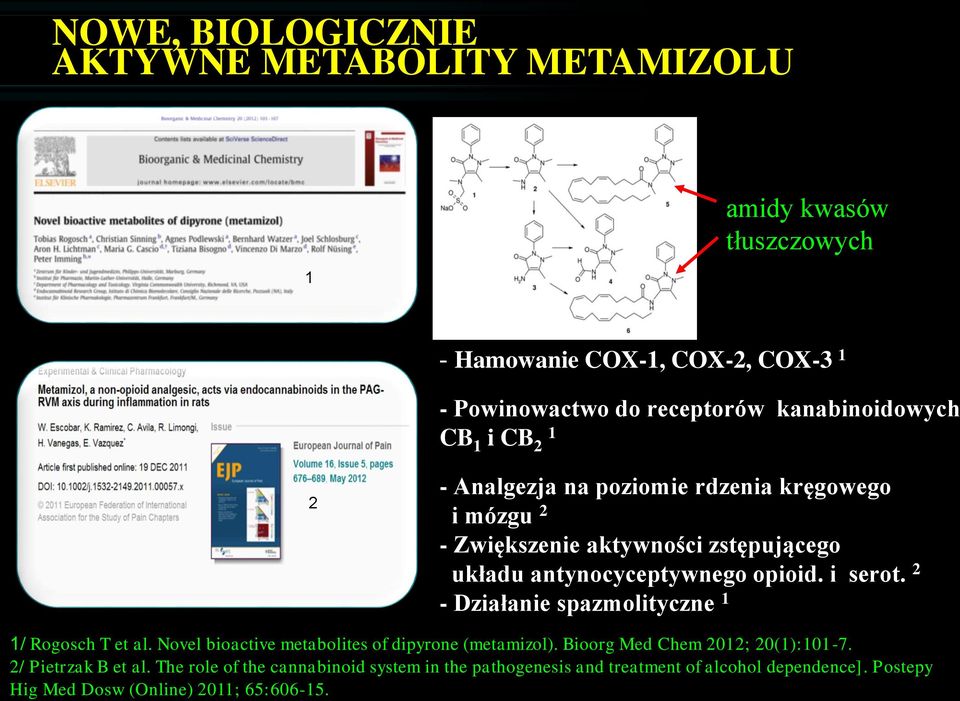 opioid. i serot. 2 - Działanie spazmolityczne 1 1/ Rogosch T et al. Novel bioactive metabolites of dipyrone (metamizol).