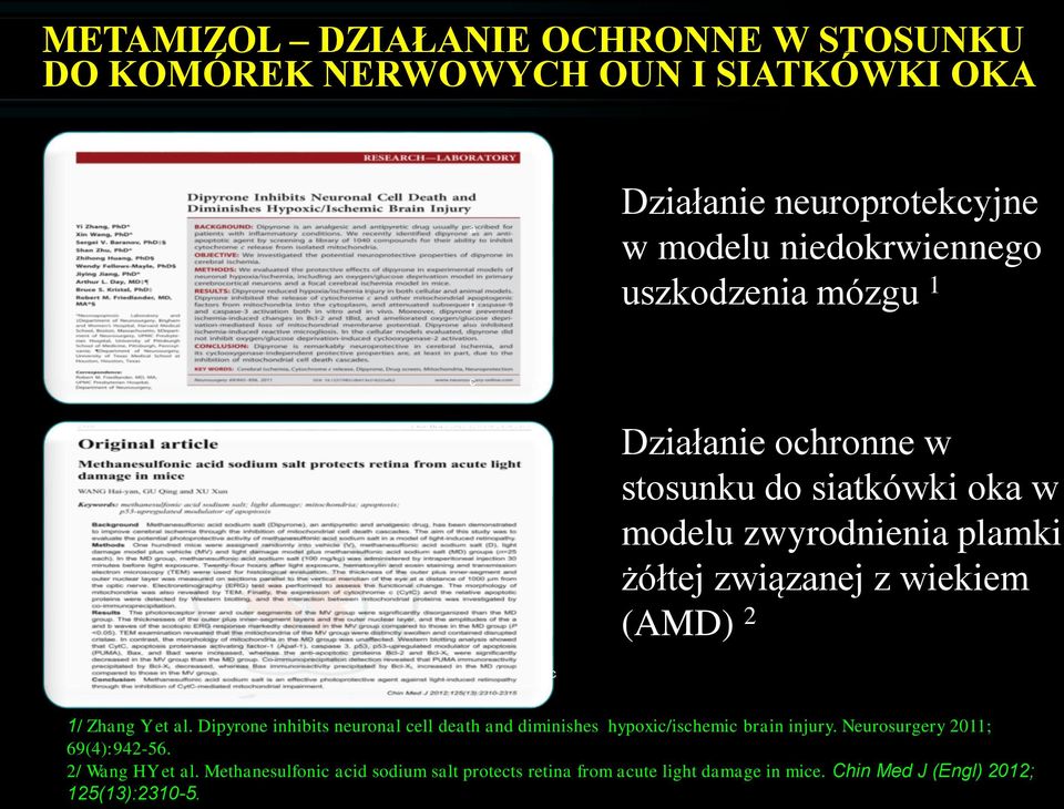 c 1/ Zhang Y et al. Dipyrone inhibits neuronal cell death and diminishes hypoxic/ischemic brain injury. Neurosurgery 2011; 69(4):942-56.