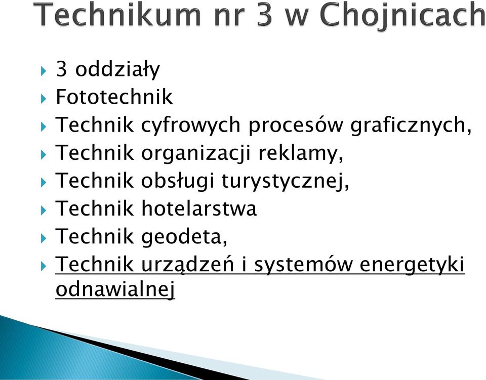 obsługi turystycznej, Technik hotelarstwa Technik