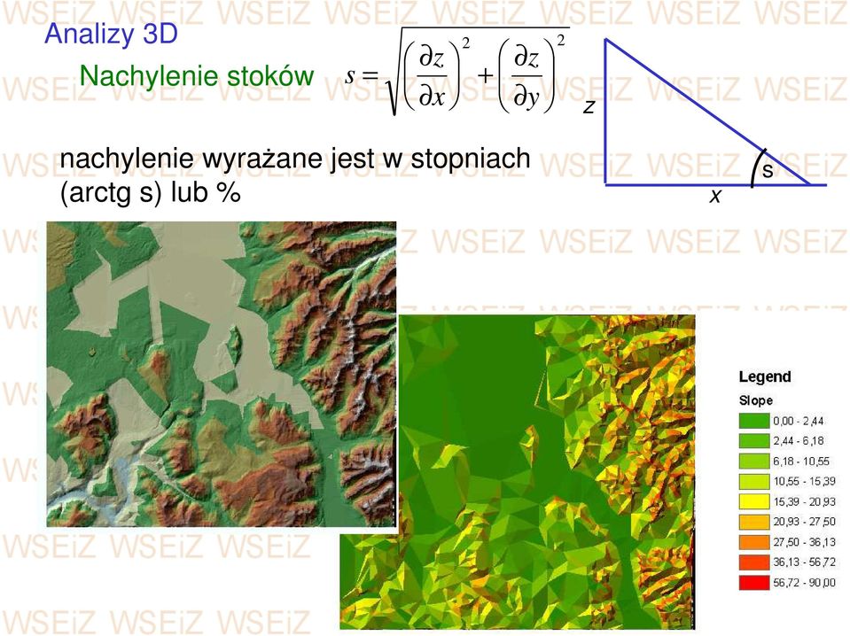 nachylenie wyraŝane jest w