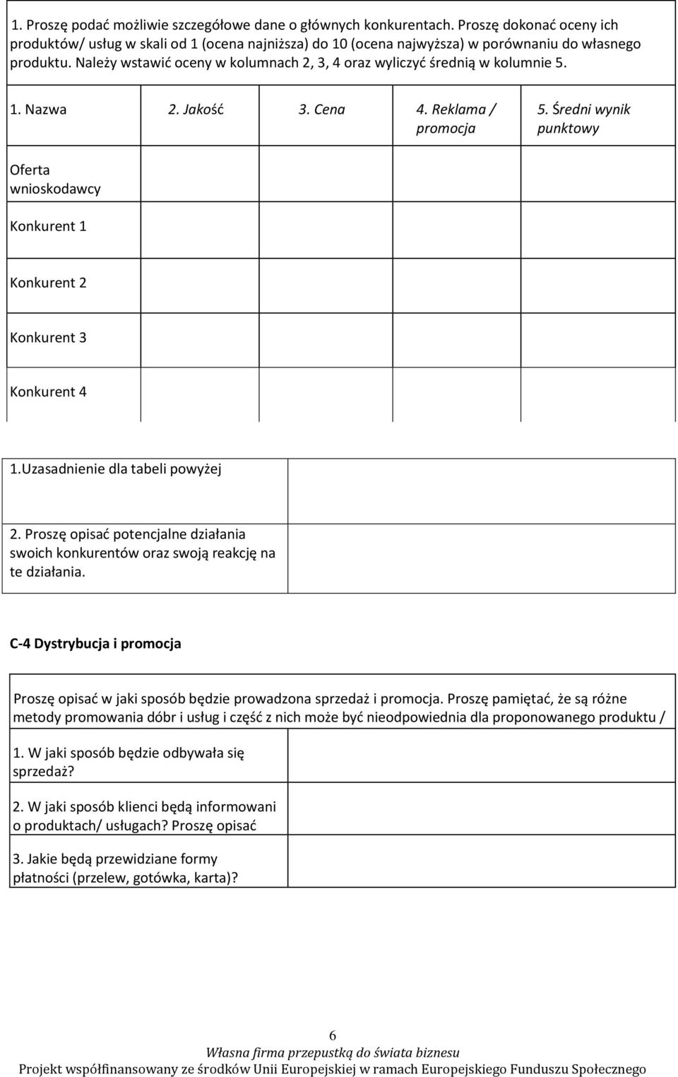 Średni wynik punktowy Oferta wnioskodawcy Konkurent 1 Konkurent 2 Konkurent 3 Konkurent 4 1.Uzasadnienie dla tabeli powyżej 2.