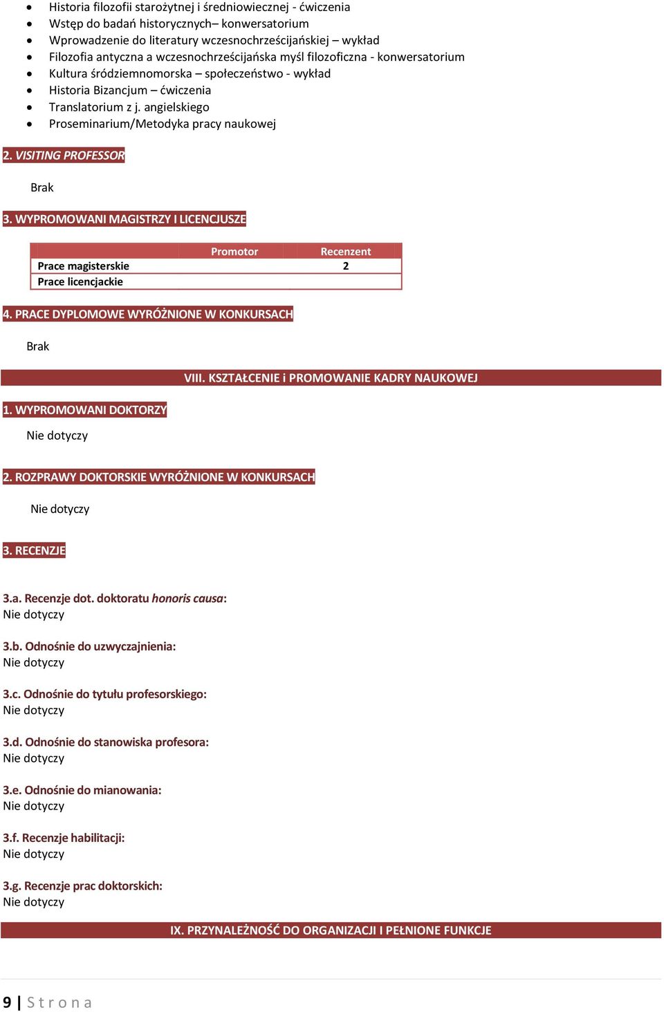 angielskiego Proseminarium/Metodyka pracy naukowej 2. VISITING PROFESSOR 3. WYPROMOWANI MAGISTRZY I LICENCJUSZE Promotor Recenzent Prace magisterskie 2 Prace licencjackie 4.