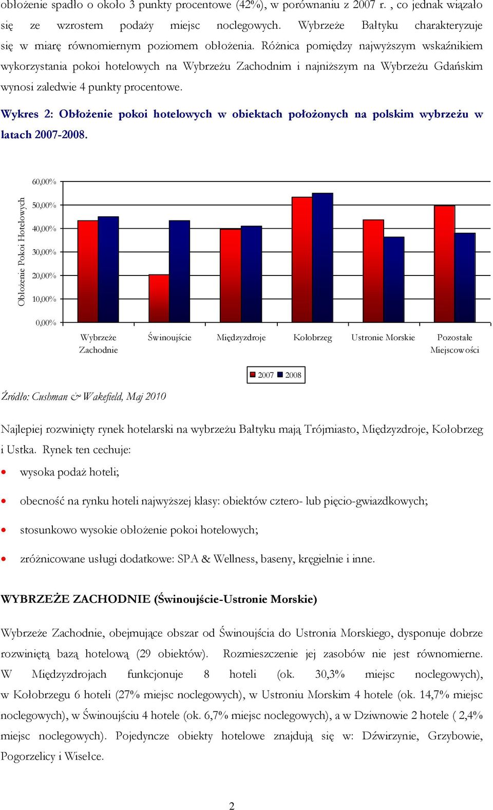 Różnica pomiędzy najwyższym wskaźnikiem wykorzystania pokoi hotelowych na Wybrzeżu Zachodnim i najniższym na Wybrzeżu Gdańskim wynosi zaledwie punkty procentowe.