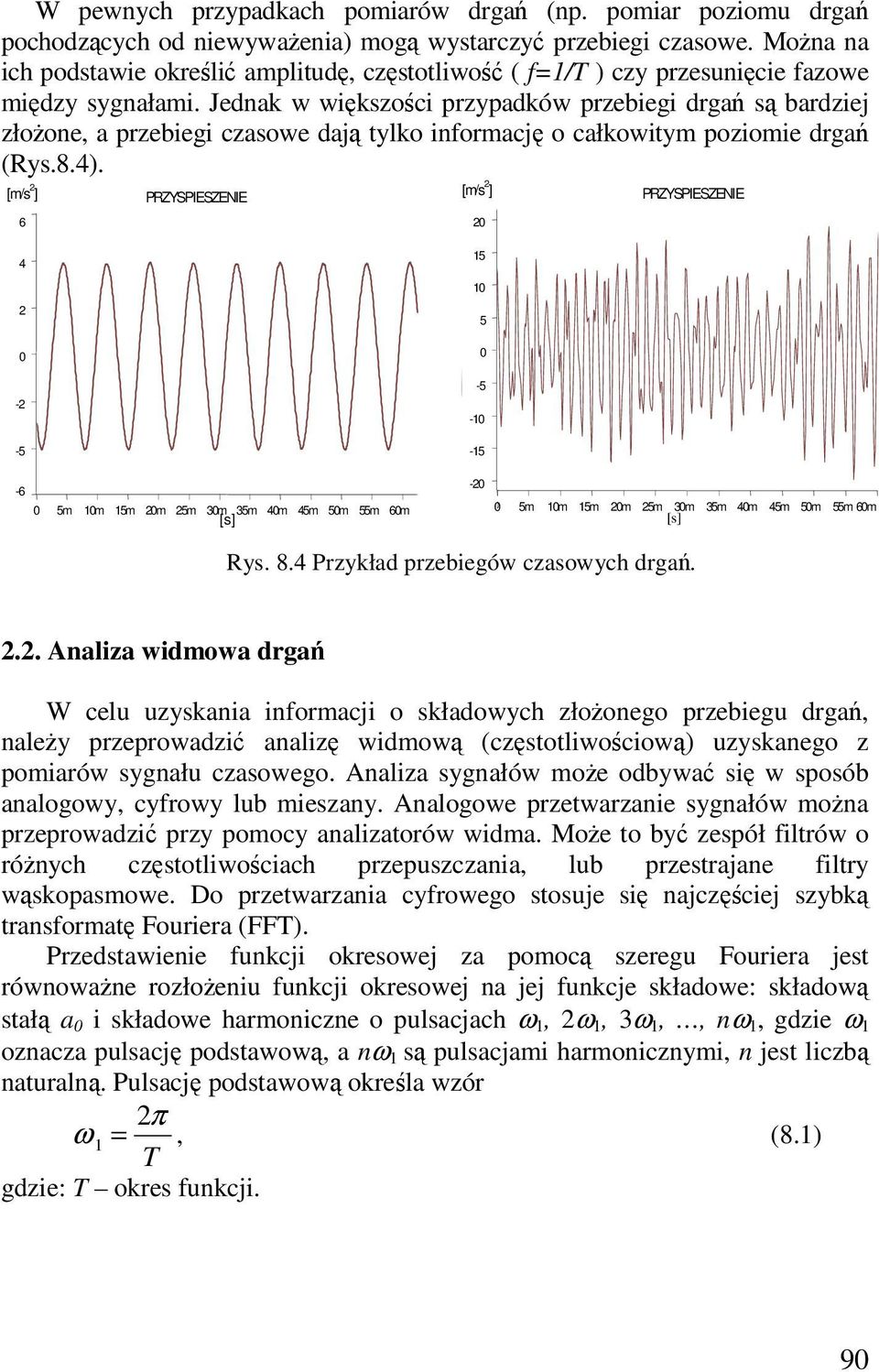 Jednak w większości przypadków przebiegi drgań są bardziej złożone, a przebiegi czasowe dają ylko informację o całkowiym poziomie drgań (Rys.8.).